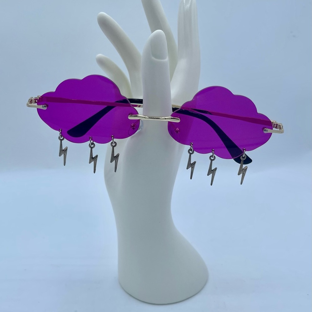 Brand New Rimless Storm With Cloud &Lightning Gold/Purple Sunglasses - Picture 4 of 8